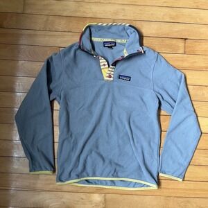 Patagonia Synchilla Snap-T Fleece Pullover Blue Grey Striped Trim XXS